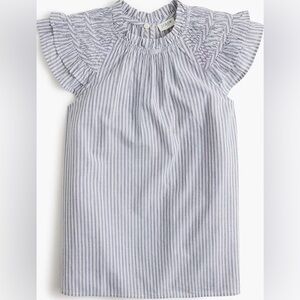 J. Crew Women’s Flutter Sleeve, Crewneck Blouse in Blue/White Stripes, Sz Small